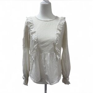 Anthropologie Cream Ruffle Blouse